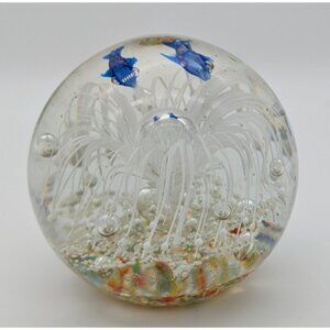 UNDERWATER SCENE aquarium fishes round large art glass Paperweight vintage